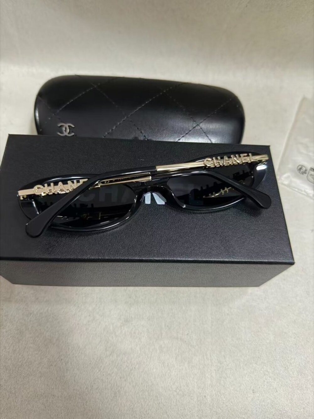 NEW CHANEL CH5565 Sunglasses Black/Gold Metal Oval Gray Lens Women's Glasses - Picture 2 of 8